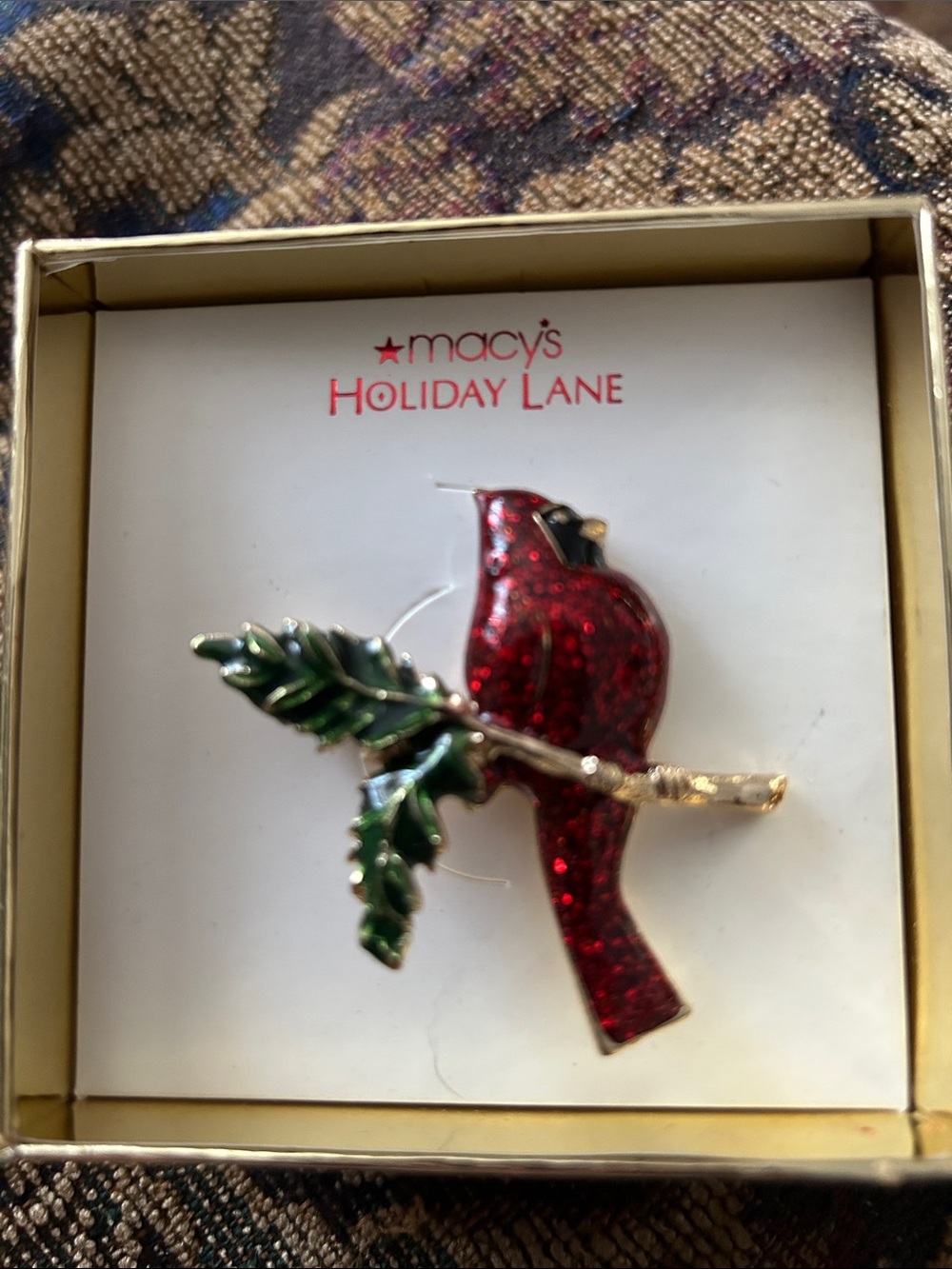 Macy's Holiday Lane Red and Green Cardinal Pin